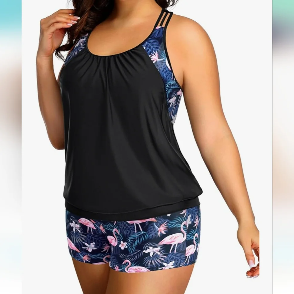 HOLIPICK 2 Piece PLUS SIZE Tankini Swimsuit